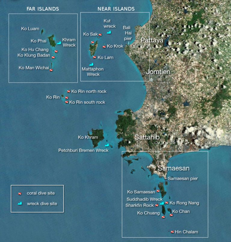 Pattaya Dive Sites Map - Jomtien Dive Center